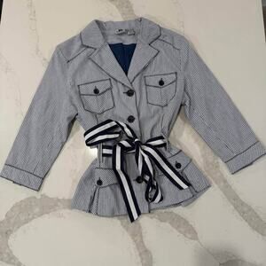 Vintage JW Div. Of Junction West Belted Button Front Seersucker Jacket Womens L